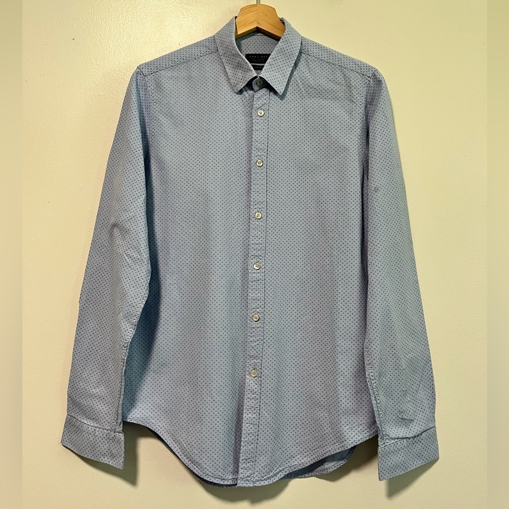 Zara Man Slim Fit Long Sleeve Button-Down Shirt Light Blue Size M